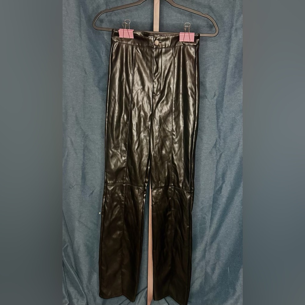 Missguided Black Faux Leather High Rise Straight Pant  Women's US 2
